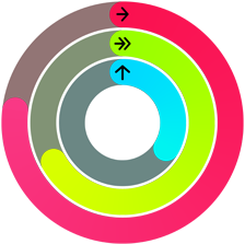 Red, green, and blue Activity rings, representing move, exercise and stand goals in the Activity app