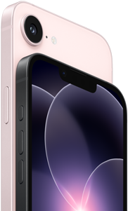iPhone 17e, horizontal side and back exterior, soft pink colour, iPhone 17e, horizontal side and front exterior, black colour