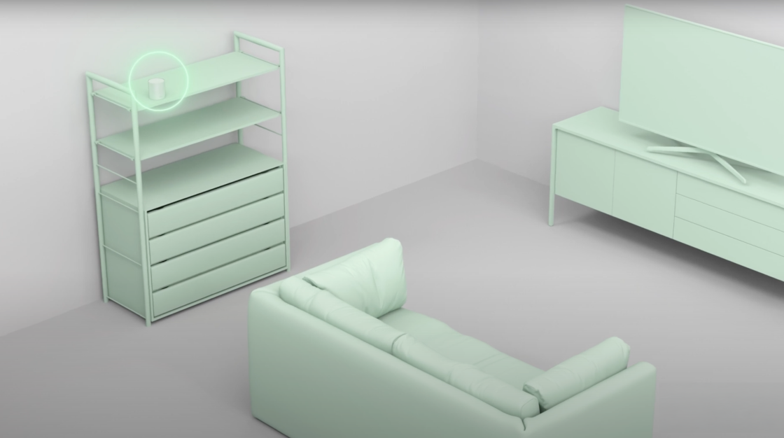 Best location at a height away from obstacles highlighted in a living room for placing a Deco modem.