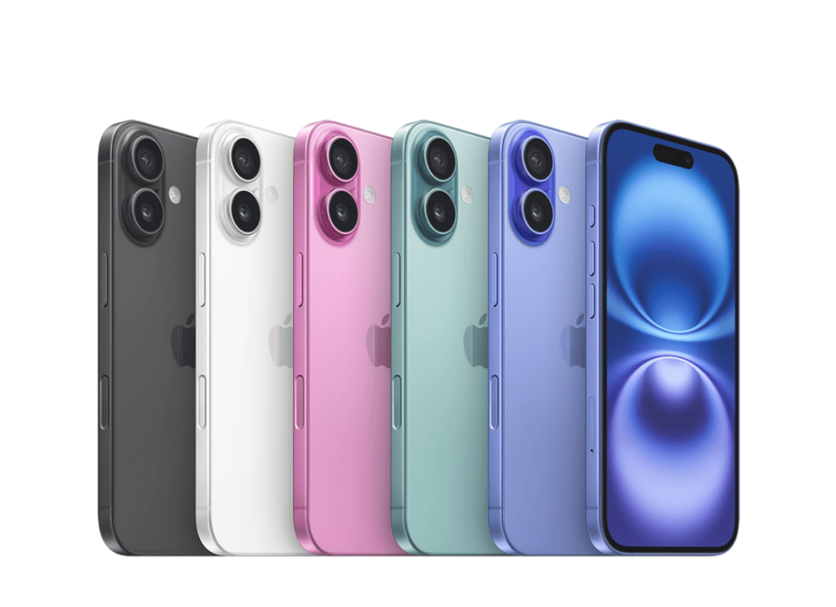 iPhone 16 in five different colours.