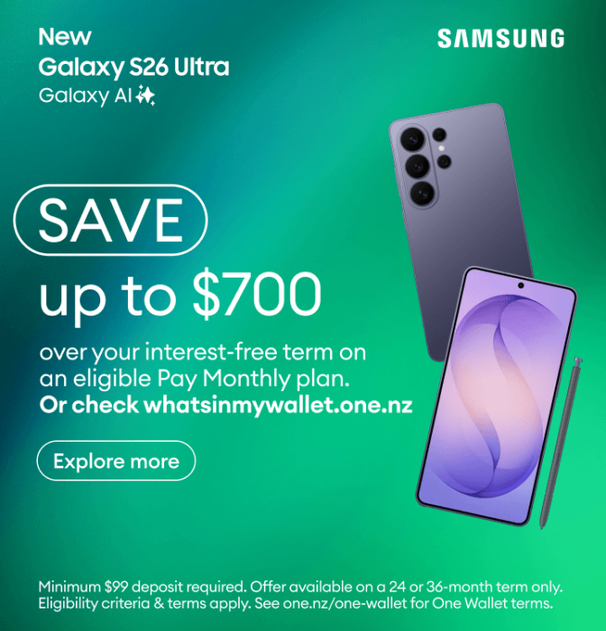 New Samsung Galaxy S26 Ultra with Galaxy AI. Save up to $700 over your interest-free term on an eligible Pay Monthly plan. Or check whatsinmywallet.one.nz