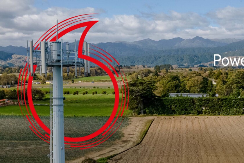 A 5G cell tower in a rural location.
