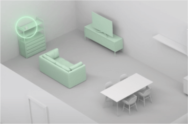 An illustration of a living room, highlighting the best position of Deco modem for WiFi signal.