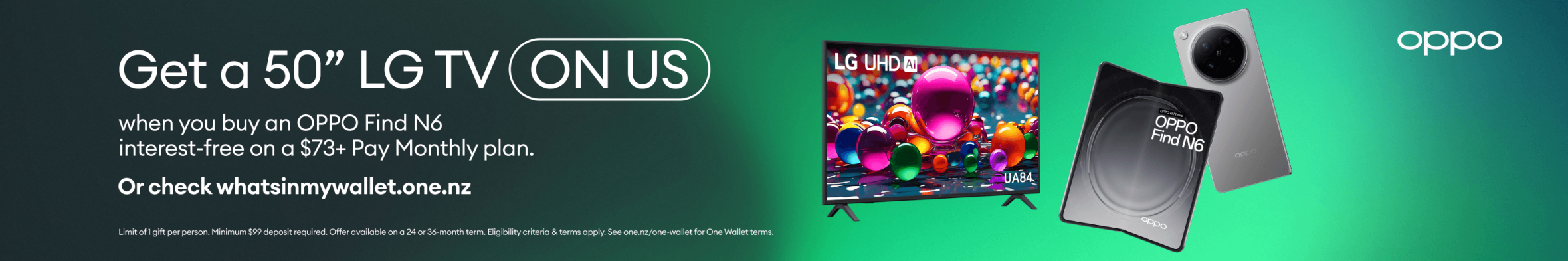 OPPO Find N6 promotion offering a free 50‑inch LG TV when purchased on a Pay Monthly plan.