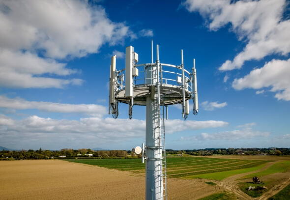 A cell tower with our advanced technology in a rural setting.
