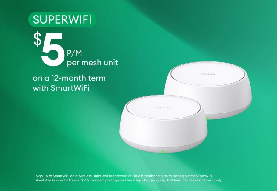 SUPERWIFI $5 P/M per mesh unit on a 12-month term with SmartWiFi.