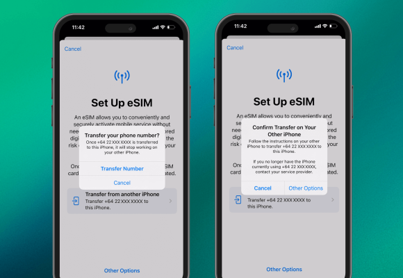 Step 3 of eSIM Quick Transfer on Apple from your previous iPhone to your new one.