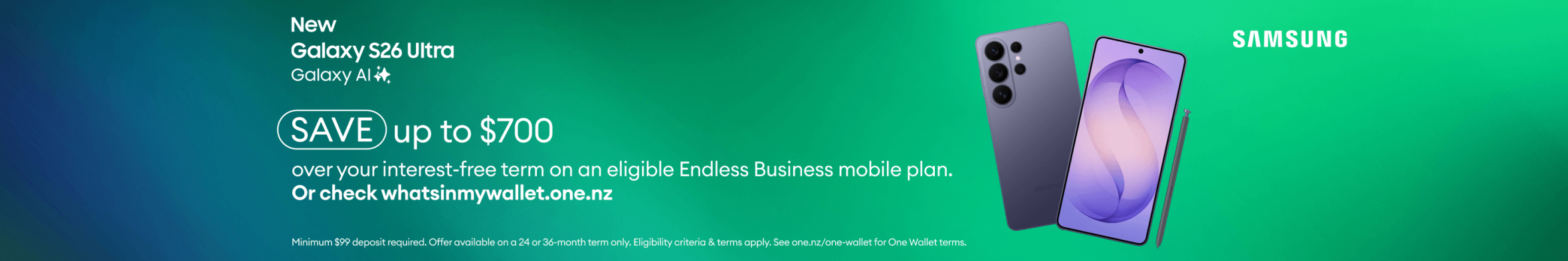 Save up to $700 on IFP with Samsung Galaxy S26 Ultra on an eligible Endless Business mobile plan.