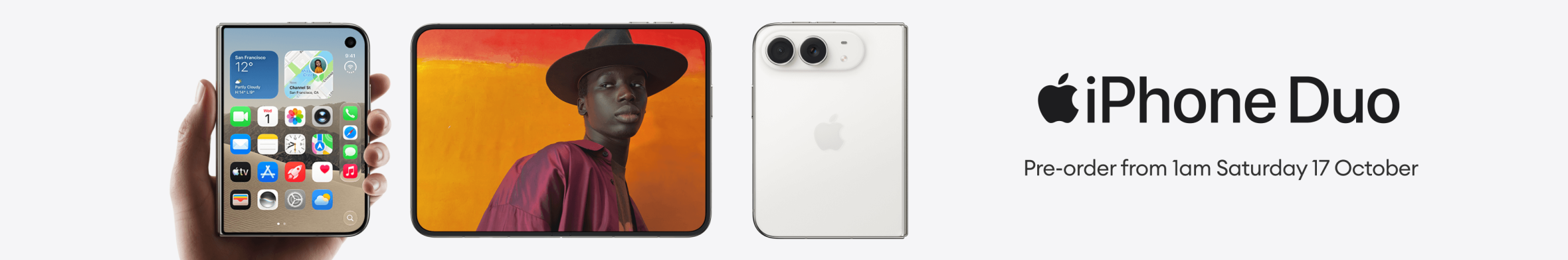 iPhone Duo. Pre-order from 1am Saturday 17 October 2026.
