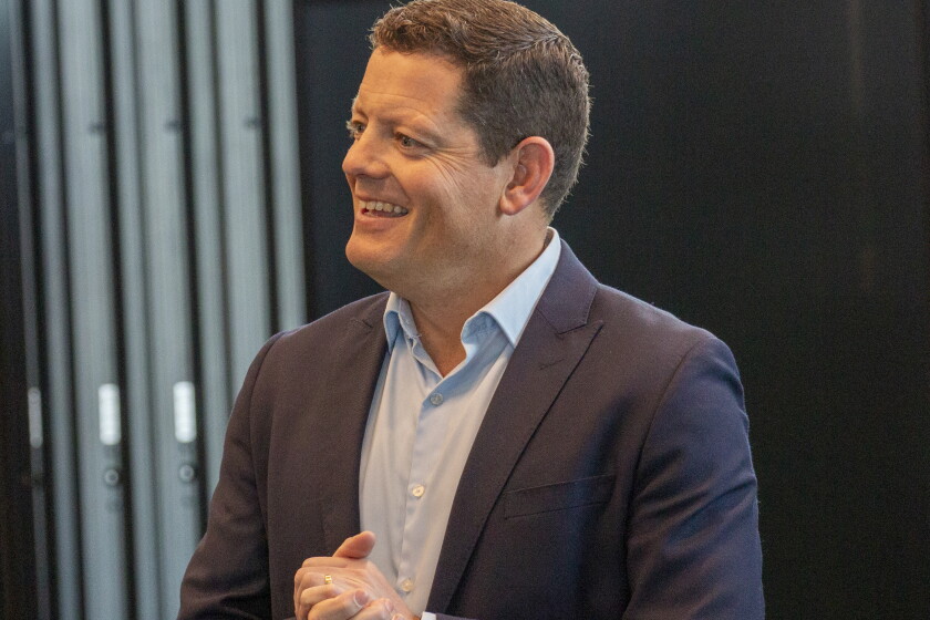 Nick Judd, One NZ CEO, speaking at the pōwhiri to welcome him into the role