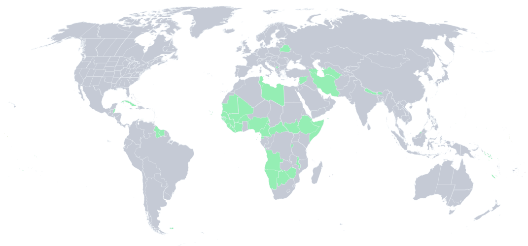Map of the world showing countries with daily roaming in Zone 2.