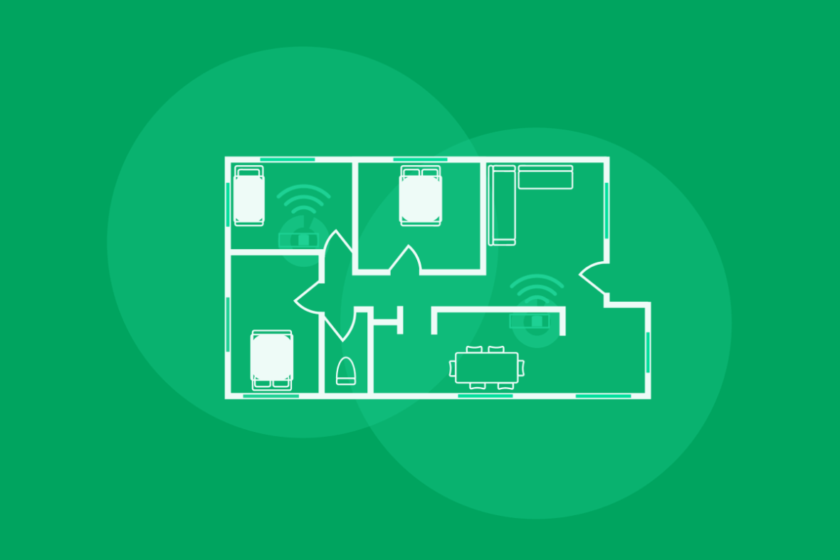A house plan showing all rooms and WiFi signal, using SuperWiFi.