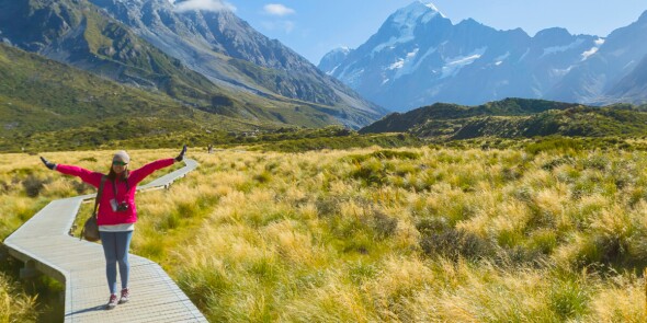 Happy person walking in nature