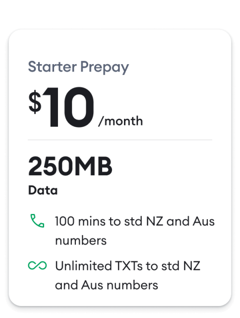 Prepay starter basics with 250MB of data.