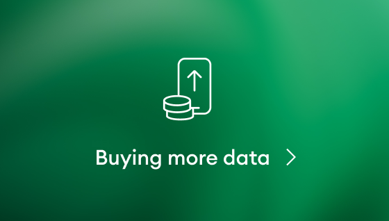 phone with arrow and coin with buying more data text