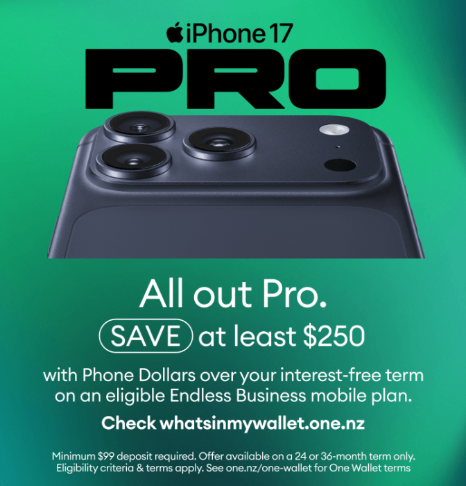 iPhone 17 Pro promotion offering at least $250 savings with Phone Dollars on an eligible Endless Business mobile plan.