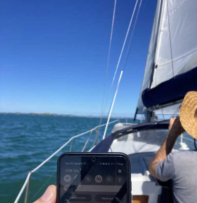 Satellite to mobile coverage from a yacht.