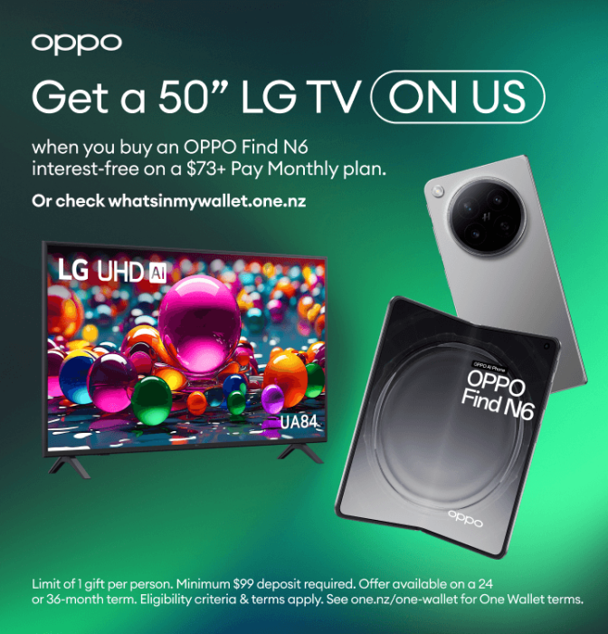 OPPO Find N6 promotion offering a free 50‑inch LG TV when purchased on a Pay Monthly plan.