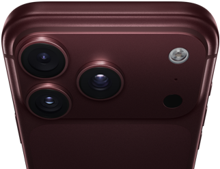 iPhone 18 Pro Max, burgundy colour (dark red), back exterior, Pro Fusion camera system at top, 3 lenses, variable aperture blades partially closed, flash, microphone and LiDAR Scanner, top exterior, cellular antenna, flat sides, rounded edges